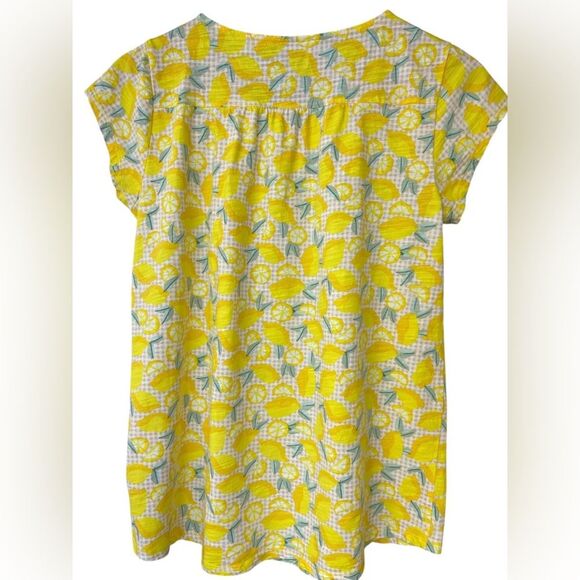 Lands End Yellow and White Lemons Cap Sleeve Top Size Medium - Picture 2 of 7